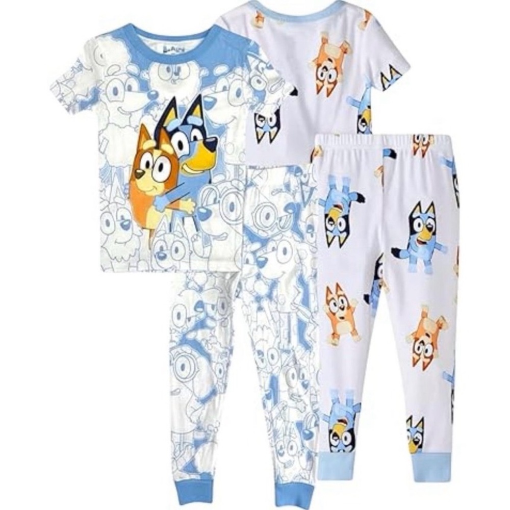Bluey Unisex Kids' 4-Piece Snug-fit Cotton Short-Sleeve Matching Pajama Set